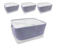 Mangata Scatole Organizer per Armadio in Tessuto, Cestini Portaoggetti con Maniglia, Lavabile, Pieghevole(Strisce Blu, L 4pcs)