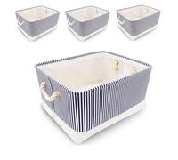 Mangata Scatole Organizer per Armadio in Tessuto, Cestini Portaoggetti con Maniglia, Lavabile, Pieghevole(Strisce Blu, L 4pcs)