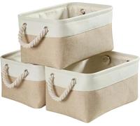 Mangata scatole per Armadio, contenitori per Armadio, Cesto portaoggetti Pieghevole con Manici per Vestiti, Asciugamani, Giocattoli (Medio, Set di 3, Bianco Kaki Chiaro)