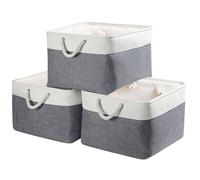 Mangata scatole per Armadio Extra Grande, Grande contenitori per Armadio, Cesto portaoggetti Pieghevole con Manici per Vestiti, Asciugamani, Giocattoli (Tela, Set di 3, freddo grigio/bianco)