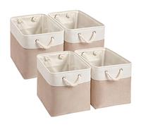 Mangata Scatole per Armadio Tessuto, 33 x 38 x 33cm Scatola Porta oggetti,Cestini in Tessuto di Grandi Dimensioni(Bianco cachi,4 Pack)