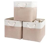 Mangata Scatole per Armadio Tessuto, 33 x 38 x 33cm Scatola Porta oggetti,Cestini in Tessuto di Grandi Dimensioni(Bianco cachi, 3 Pack)