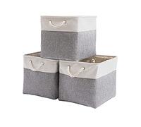 Mangata Scatole per Armadio Tessuto, 33 x 38 x 33cm Scatola Porta oggetti,Cestini in Tessuto di Grandi Dimensioni(Grigio/Bianco, Confezione da 3)
