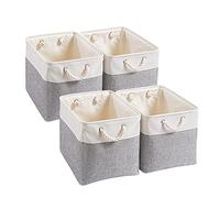 Mangata Scatole per Armadio Tessuto, 33 x 38 x 33cm Scatola Porta Oggetti,Cestini in Tessuto di Grandi Dimensioni(Grigio/Bianco, Confezione da 4)