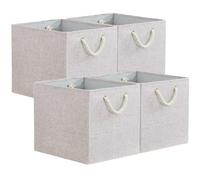 Mangata Scatole pieghevoli, 33 x 38 x 33 cm Cubo portaoggetti con manici in corda, grande scatola in tessuto per cubo da scaffale, organizer per abiti, crema