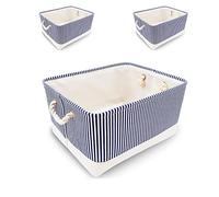 MANGATA Scatole pieghevoli, cestini in tessuto di grandi dimensioni, confezione da 3 (Strisce Blu, Grande)