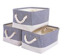 Mangata Scatole Pieghevoli, cestini in Tessuto di Grandi Dimensioni, Confezione da 3 (Strisce Blu, Small)