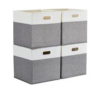 Mangata Scatole portaoggetti, 25x25x25 cm, 4 pezzi, cesti in tessuto pieghevoli per cesti per abiti, cassapanche, giocattoli (GRIGIO BIANCO)