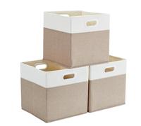 Mangata Scatole portaoggetti, 33x38x33 cm, 3 pezzi, cesti in tessuto pieghevoli per cesti per abiti, cassapanche, giocattoli (Bianco kaki chiaro)