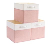 Mangata Scatole portaoggetti a forma di cubo, 28 x 28 x 28 cm, in tessuto, per vestiti, cestini, cassapanche, giocattoli (rosa/bianco crema, 3 pezzi)