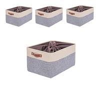 Mangata Scatole portaoggetti con coulisse, confezione da 4 cesti in tessuto di tela addensato per cuscino, trapunta, mensola (XL, grigio/beige)