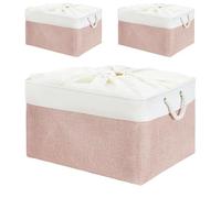 Mangata Scatole portaoggetti in morbido tessuto, multidimensione, rettangolari, per scaffali, armadi, giocattoli e vestiti, 45 x 35 x 24 cm, rosa e bianco (XL, confezione da 3)