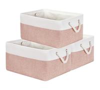 Mangata Scatole portaoggetti in tessuto morbido, contenitori rettangolari multiformato per scaffali, guardaroba, giocattoli e vestiti, 41 x 31 x 18 cm, rosa e bianco (grande, confezione da 3)
