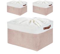 Mangata Scatole portaoggetti rettangolari in tessuto, multidimensione, contenitori per scaffali, armadi, giocattoli e vestiti, 45 x 35 x 24 cm, rosa e bianco (XLarge, confezione da 3)