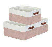 Mangata Scatole Portaoggetti Rettangolari in Tessuto, Varie Dimensioni, Cestini Contenitori per Scaffali, Guardaroba, Giocattoli e Vestiti, 41 x 31 x 18 cm, Rosa e Bianco (Grande, Confezione da 3)