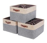 Mangata Set di 3 Cestelli di immagazzinaggio, Grande Cestino di immagazzinaggio in Tessuto per Consolatore, Cuscino, Biancheria da Letto, Coperta (Grigio/beige, XLarge)