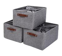 Mangata Set di 3 Cestelli di immagazzinaggio, Grande Cestino di immagazzinaggio in Tessuto per Consolatore, Cuscino, Biancheria da Letto, Coperta (Grigio, Large)