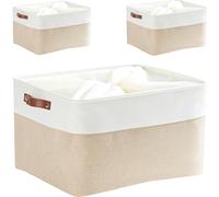 Mangata Set di 3 Cestelli di immagazzinaggio, Grande Cestino di immagazzinaggio in Tessuto per Consolatore, Cuscino, Biancheria da Letto, Coperta (Kaki/Bianco, XLarge)