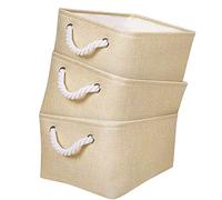Mangata Set di 3 cestini portaoggetti pieghevoli, con parte superiore aperta, per guardaroba (beige, formato medio)