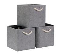 Mangata Set di 3 Scatole per Armadio,Cesto portaoggetti Tessuto, Cestino portaoggetti con Corde, 25 x 25 x 25 cm, per Guardaroba, Armadio, Scaffali (Pieghevole, Grigio)