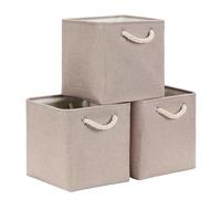 Mangata Set di 3 Scatole per Armadio,Cesto portaoggetti Tessuto, Cestino portaoggetti con Corde, 25 x 25 x 25 cm, per Guardaroba, Armadio, Scaffali (Pieghevole, Kaki Chiaro)