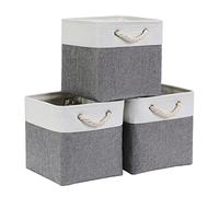 Mangata Set di 3 Scatole per Armadio,Cesto portaoggetti Tessuto, Cestino portaoggetti con Corde, 28 x 28 x 28 cm, per Guardaroba, Armadio, Scaffali (Pieghevole, Grigio BIanco)