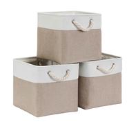 Mangata Set di 3 Scatole per Armadio,Cesto portaoggetti Tessuto, Cestino portaoggetti con Corde, 33 x 33 x 33 cm, per Guardaroba, Armadio, Scaffali (Pieghevole, Bianco Kaki Chiaro)