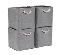 Mangata Set di 4 Scatole per Armadio,Cesto portaoggetti Tessuto, Cestino portaoggetti con Corde, 25 x 25 x 25 cm, per Guardaroba, Armadio, Scaffali (Pieghevole, Grigio)