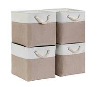Mangata Set di 4 Scatole per Armadio,Cesto portaoggetti Tessuto, Cestino portaoggetti con Corde, 30 x 30 x 30 cm, per Guardaroba, Armadio, Scaffali (Pieghevole, Bianco Kaki Chiaro)