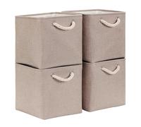 Mangata Set di 4 Scatole per Armadio,Cesto portaoggetti Tessuto, Cestino portaoggetti con Corde, 30 x 30 x 30 cm, per Guardaroba, Armadio, Scaffali (Pieghevole, Kaki Chiaro)