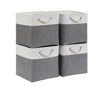 Mangata Set di 4 Scatole per Armadio,Cesto portaoggetti Tessuto, Cestino portaoggetti con Corde, 33 x 33 x 33 cm, per Guardaroba, Armadio, Scaffali (Pieghevole, Bianco Grigio)