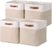 Mangata - Set di 4 scatole portaoggetti in tessuto, a forma di cubo, 33 x 38 x 33 cm, colore: cachi chiaro e bianco