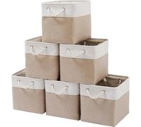 Mangata Set di 6 contenitori cubici in tela, 25 cm, cestini in tessuto con manico in corda di cotone, per organizzare vestiti, asilo nido e casa (cachi/bianco)