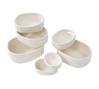 Mangata Set di 7 Cestini Ovali di Storage in Cotone Bianco, Intrecciati con Manici, Morbidi e Impilabili, Ideali per Camere, Bagno, Cucina e Arredamento