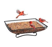 Mangeoire À Oiseaux Pour Terrasse - 17,5cm Plateau De Sol En Carrée Anti-Bascule, Support Graines En Métal Résistant Rouille Pour Jardin, Patio, Cour Et Attirer Les Geais Bleus