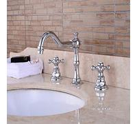 Mangeoo Rubinetto Per Lavabo - Diffusore In Metallo Cromato Due Maniglie Tre Fori Rubinetteria Per Bagno/Ottone