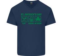 Mangiare Bere Be Irlandese Giorno di San Patrizio Uomo Scollo A V Cotone T-Shirt
