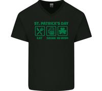 Mangiare Bere Be Irlandese Giorno di San Patrizio Uomo Scollo A V Cotone T-Shirt