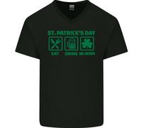 Mangiare Bere Be Irlandese Giorno di San Patrizio Uomo Scollo A V Cotone T-Shirt