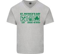 Mangiare Bere Be Irlandese Giorno di San Patrizio Uomo Scollo A V Cotone T-Shirt