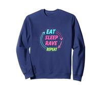 Mangiare Dormire Rave Ripeti Neon Party Lifestyle Felpa, Unisex per Adulti, Navy, L