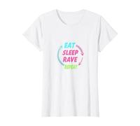 Mangiare Dormire Rave Ripeti Neon Party Lifestyle Maglietta, Donna, Bianco, 3XL