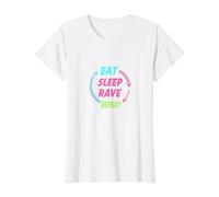 Mangiare Dormire Rave Ripeti Neon Party Lifestyle Maglietta, Donna, Bianco, XXL
