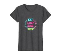 Mangiare Dormire Rave Ripeti Neon Party Lifestyle Maglietta, Donna, Grigio Scuro, XXL