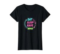 Mangiare Dormire Rave Ripeti Neon Party Lifestyle Maglietta, Donna, Nero, 3XL