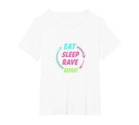Mangiare Dormire Rave Ripeti Neon Party Lifestyle Maglietta, Donna Plus-Size, Bianco, 5X