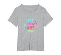 Mangiare Dormire Rave Ripeti Neon Party Lifestyle Maglietta, Donna Plus-Size, Grigio Melange, 2X