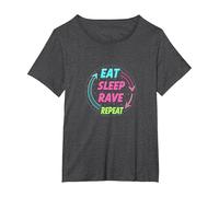 Mangiare Dormire Rave Ripeti Neon Party Lifestyle Maglietta, Donna Plus-Size, Grigio Scuro, 6X