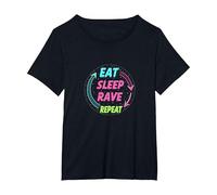 Mangiare Dormire Rave Ripeti Neon Party Lifestyle Maglietta, Donna Plus-Size, Nero, 6X