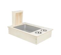 Mangiatoia con ciotole acciaio e vaschetta igienica in legno, 70x41x47cm